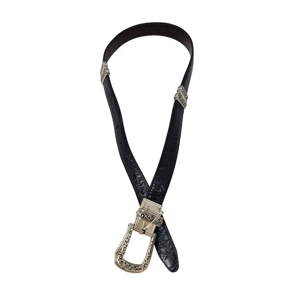 Vintage 90s Brighton XS Two Tone Leather Reversible Belt Minimalist Silver